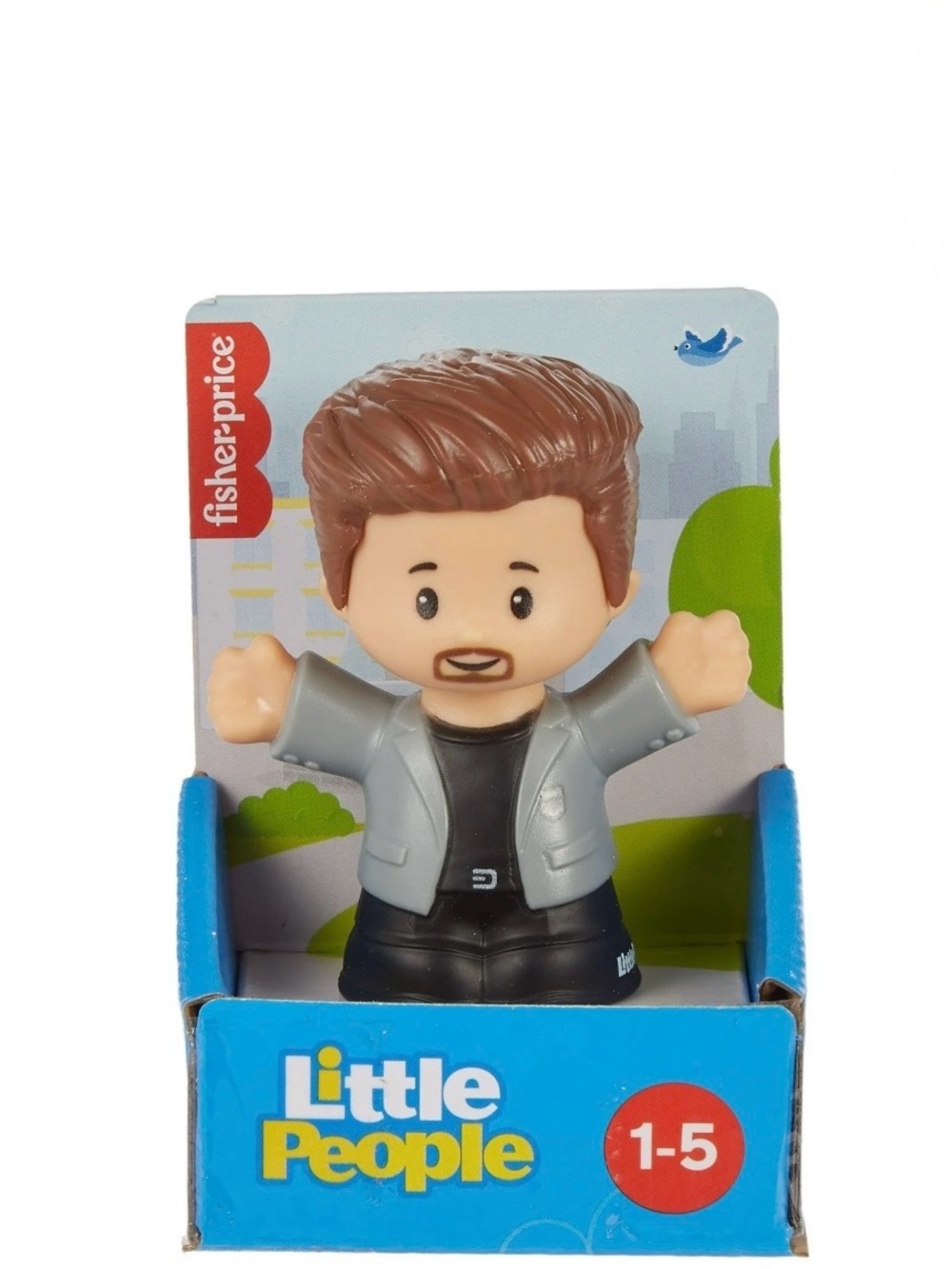 New Fisher-Price Little People Male Figure Man in Grey Jacket Goatee Brown Hair